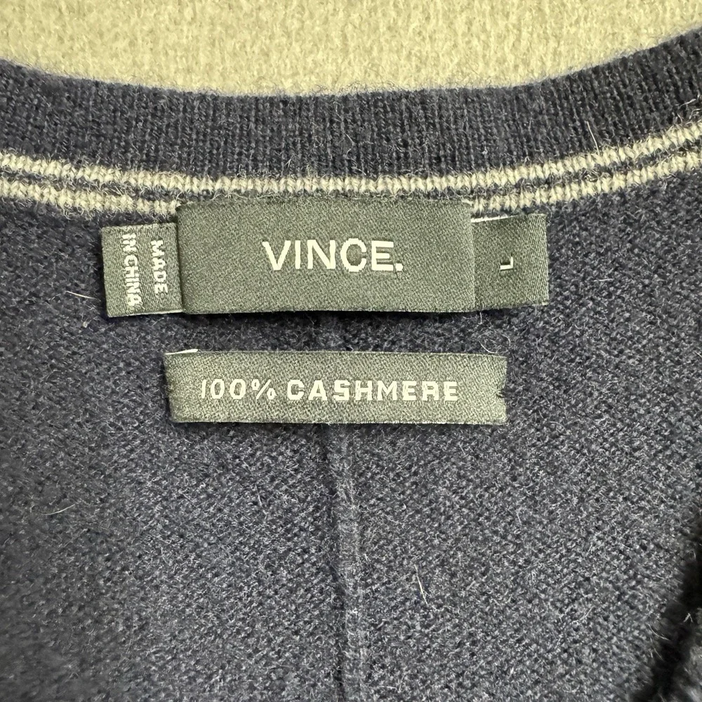Vince Sweater Mens Large Navy Cashmere V‎ Neck Luxury Soft Minimalist